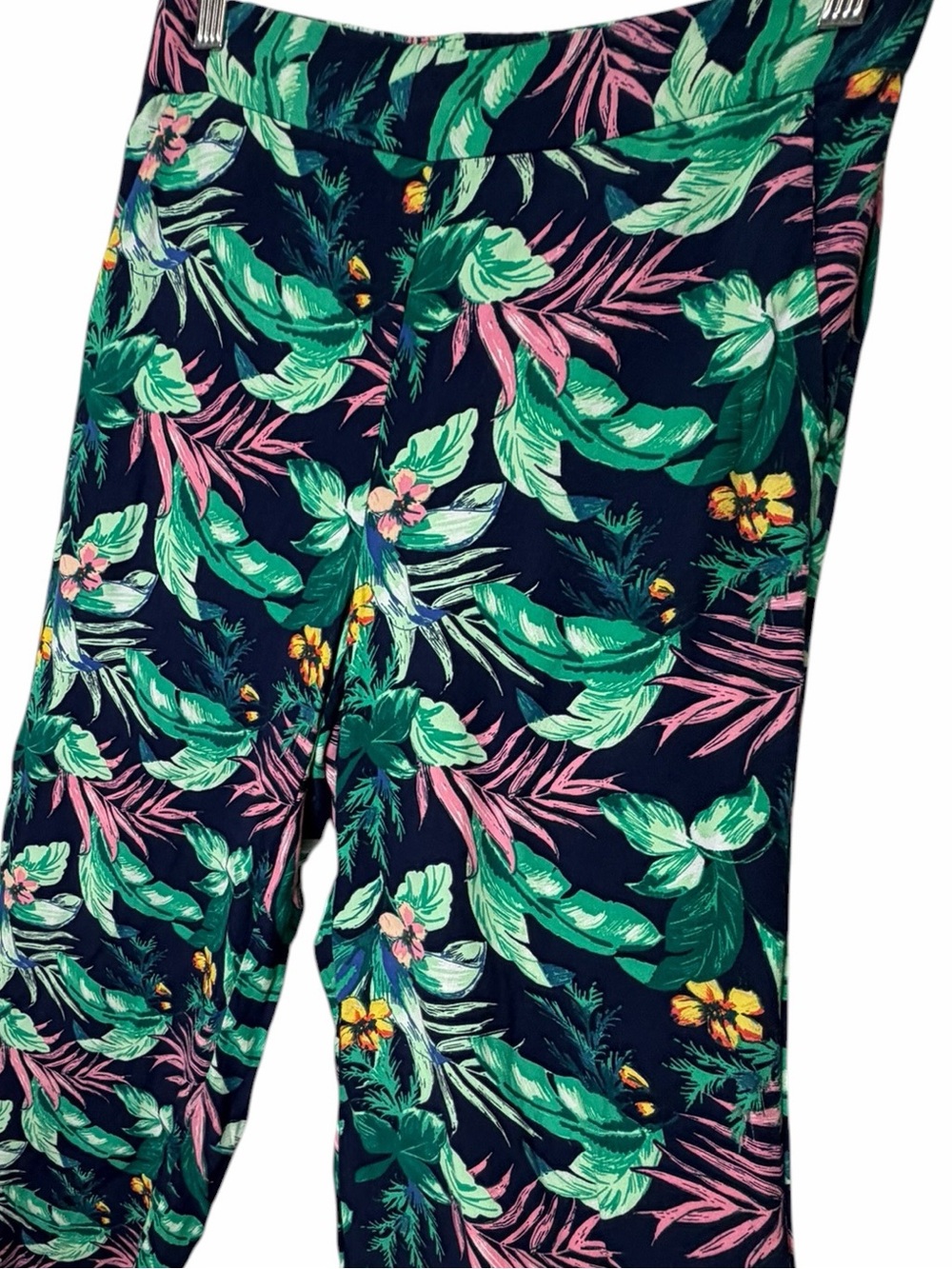 LOFT Tropical Wide Leg Pants XS Navy Floral Resort Boho Lounge Vacation - Picture 4 of 9